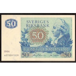 @PVP NUEVO 80€@ SUECIA 50 KRONOR 1984 REY GUSTAV III - SOL y PAJAROS Pick 53D BILLETE SC y DOBLEZ CENTRAL