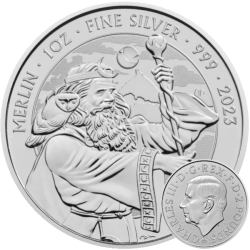 . 1 aaaaaacoin INGLATERRA 2 LIBRAS 2023 EL MAGO MERLIN y CHARLES III 5ª MONEDA DE PLATA Myths & Legends ONZA OZ