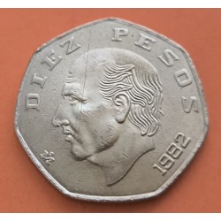 MEXICO 10 PESOS 1982 MIGUEL HIDALGO KM.477.2 MONEDA DE NICKEL EBC @RAYA@ FORMA HEPTAGONAL Mejico Mexiko coin