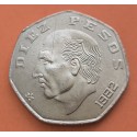 MEXICO 10 PESOS 1982 MIGUEL HIDALGO KM.477.2 MONEDA DE NICKEL EBC @RAYA@ FORMA HEPTAGONAL Mejico Mexiko coin
