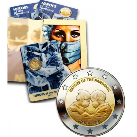 . 1 moneda @MUY RARA@ MALTA 2 EUROS 2021 HEROES DE LA PANDEMIA 1ª CONMEMORATIVA Estuche