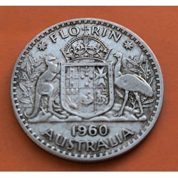 AUSTRALIA 1 FLORIN 1960 REINA ISABEL II y ESCUDO KM.60 MONEDA DE PLATA MBC silver coin