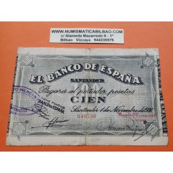 BANCO DE SANTANDER 100 PESETAS 1936 ANTEFIRMA Banco MERCANTIL Sin Serie 040760 BILLETE DE LA GUERRA CIVIL España