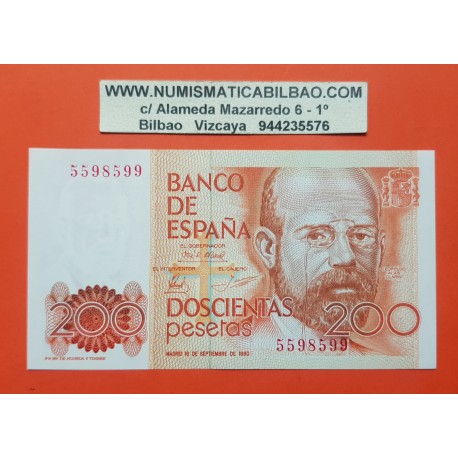 ESPAÑA 200 PESETAS 1980 LEOPOLDO ALAS CLARIN al azar SIN SERIE Pick 156 BILLETE SIN CIRCULAR SC PLANCHA Spain