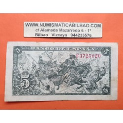 ESPAÑA 5 PESETAS 1945 CRISTOBAL COLON Serie F 3725020 Pick 129 BILLETE MBC- Spain banknote