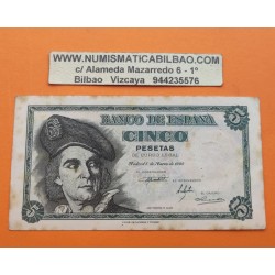 ESPAÑA 5 PESETAS 1948 JUAN SEBASTIAN ELCANO Serie E 04925134 Pick 136A BILLETE MBC- Spain banknote