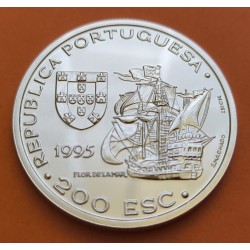 PORTUGAL 200 ESCUDOS 1995 GALEON y ALFONSO DA ALBURQUERQUE MALACA KM.685.A MONEDA DE PLATA PROOFLIKE