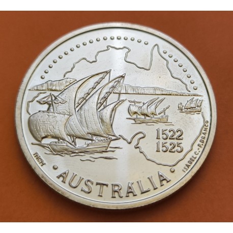 PORTUGAL 200 ESCUDOS 1995 BARCOS y MAPA ILHAS DAS ESPECIARIAS AUSTRALIA KM.684.A MONEDA DE PLATA PROOFLIKE