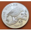 NUEVA ZELANDA 1 DOLAR 1984 PAJARO BLACK ROBIN CHATRAM ISLAND e ISABEL II KM.54A MONEDA DE PLATA PROOF New Zealand