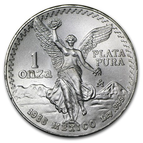 MEXICO 1 ONZA 1986 ANGEL LIBERTAD MONEDA DE PLATA PURA SC Mejico silver coin OZ OUNCE CÁPSULA