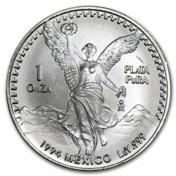 MEXICO 1 ONZA 1994 ANGEL LIBERTAD MONEDA DE PLATA PURA SC Mejico silver coin OZ OUNCE CÁPSULA