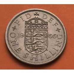 INGLATERRA 1 SHILLING 1966 ISABEL II ENGLISH SHIELD @NO LEYENDA BRITT:OMN@ KM.904 MONEDA DE NICKEL SC-