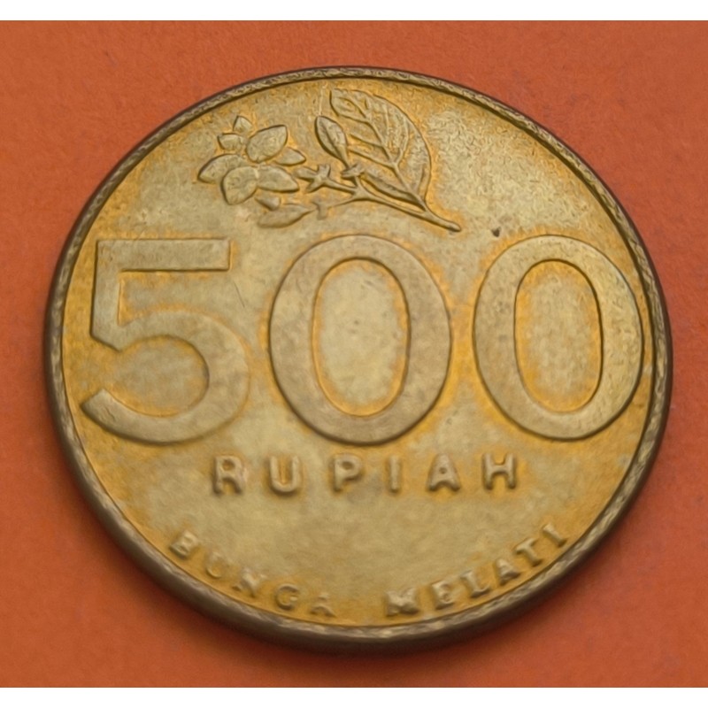INDONESIA 500 RUPIAS 1997 AVE y ESCUDO NACIONAL KM.59 MONEDA DE LATÓN SC-