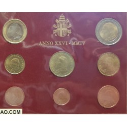 VATICANO CARTERA OFICIAL EUROS 2004 BU SET PAPA JUAN PABLO II 1+2+5+10+20+50 CENTIMOS 1 EURO + 2 EUROS 2004 SC 8 MONEDAS