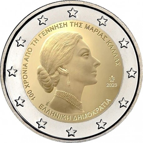 . 1 acoin GRECIA 2 EUROS 2023 MARIA CALLAS CANTANTE y MUSICA MONEDA CONMEMORATIVA SC Greece EDICIÓN LIMITADA