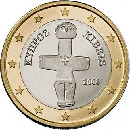 CHIPRE 1 EURO 2008 ESTATUA TRIBAL @1º AÑO DE EMISION@ MONEDA BIMETALICA SC Cyprus Zypern 1€