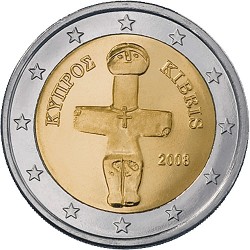CHIPRE 2 EUROS 2008 ESTATUA ANTIGUA @1º AÑO DE EMISION@ MONEDA BIMETALICA SC Cyprus Zypern 2€ coin