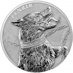 . 1 coin ALEMANIA 5 MARK 2022 FENRIR LOBO GIGANTE MEDALLA DE PLATA + CERTIFICADO ONZA OZ Germania Mint