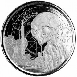 . GHANA 5 CEDIS 2021 ALIENIGENA y NAVE EXTRARRESTRE MONEDA DE PLATA cápsula 1 ONZA OZ Alien