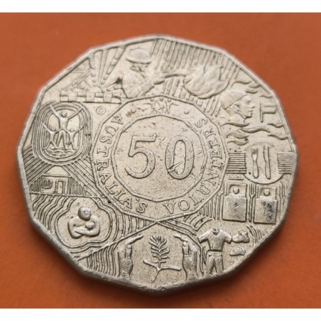 AUSTRALIA 50 CENTAVOS 2003 VOLUNTARIOS AUSTRALIANOS y REINA ISABEL II KM.689 MONEDA DE NICKEL MBC Half Dollar Volunteers