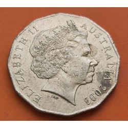 AUSTRALIA 50 CENTAVOS 2003 VOLUNTARIOS AUSTRALIANOS y REINA ISABEL II KM.689 MONEDA DE NICKEL MBC Half Dollar Volunteers