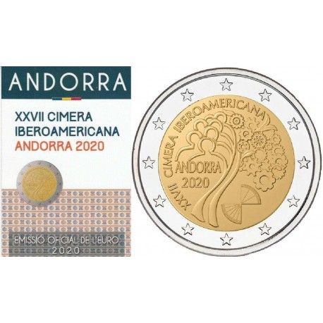 . 1 acoin x ANDORRA 2 EUROS 2020 CUMBRE IBEROAMERICANA @AGOTADA@ MONEDA CONMEMORATIVA Estuche