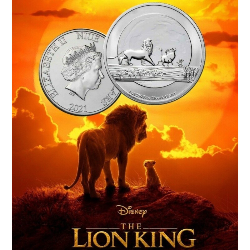 @Disney REY LEON@ NIUE 2 DOLARES 2021 THE LION KING HAKUNA MATATA 3ª MONEDA DE PLATA SC silver 1 ONZA OZ cápsula