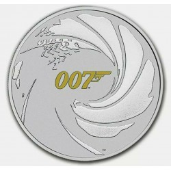. 1 coin TUVALU 1 DOLAR 2021 James Bond 007 y PISTOLA EN ORO MONEDA DE PLATA PURA SC ONZA Oz capsula