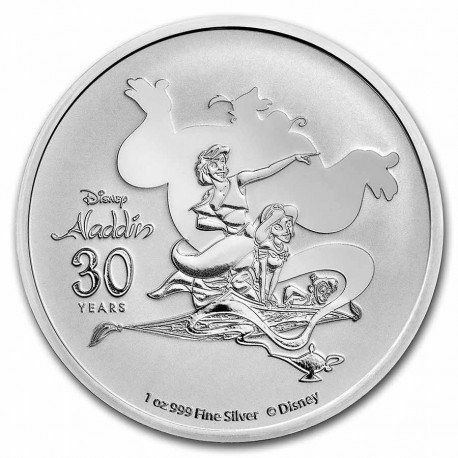 . 1 coin DISNEY NIUE 2 DOLARES 2022 ALADDIN Película de DISNEY MONEDA DE PLATA ONZA OZ cápsula