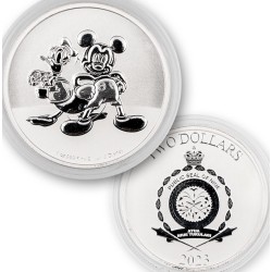 . 1 coin NIUE 2 DOLARES 2023 MICKEY MOUSE y el PATO DONALD Serie DISNEY MONEDA DE PLATA capsula ONZA OZ 15.000 uds