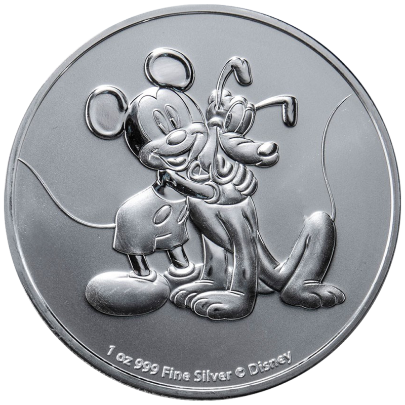 . 1 coin NIUE 2 DOLARES 2020 MICKEY MOUSE y PLUTO Serie DISNEY MONEDA DE PLATA capsula SC OZ OUNCE ONZA