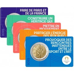 . 1 coin 5 COINCARDS x FRANCIA 2 EUROS 2022 OLIMPIADA DE PARIS 2024 DISCOBOLO 2ª MONEDA CONMEMORATIVA SC