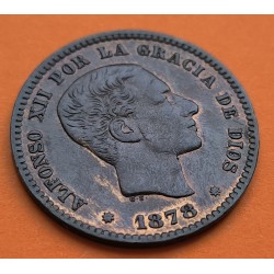 . @PRECIOSA + BRILLO ORIGINAL@ ESPAÑA Rey ALFONSO XII 5 CENTIMOS 1878 OM ESCUDO KM.674 MONEDA DE BRONCE SC-