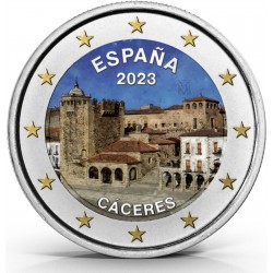 . 1 acoin ESPAÑA 2 EUROS 2023 @Color Nº 1@ CIUDAD VIEJA DE CÁCERES Serie UNESCO SC BIMETALICA CONMEMORATIVA + CÁPSULA
