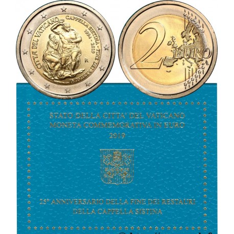 VATICANO 2 EUROS 2019 CAPILLA SIXTINA 75 ANIVERSARIO DE LA RESTAURACION 2ª MONEDA CONMEMORATIVA @CARTERA OFICIAL@