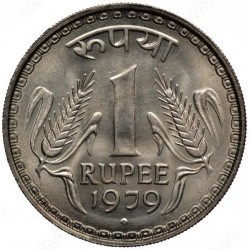 INDIA 1 RUPIA 1979 ASOKA LION - ESCUDO y VALOR KM 78 MONEDA DE NICKEL SC- India 1 Rupee