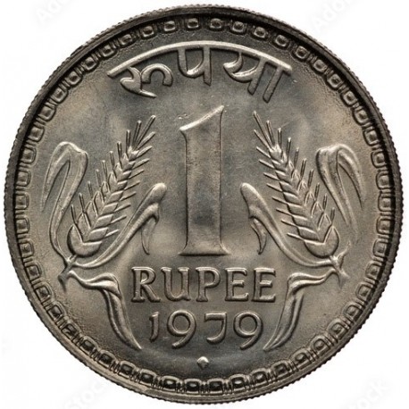 INDIA 1 RUPIA 1979 ASOKA LION - ESCUDO y VALOR KM 78 MONEDA DE NICKEL SC- India 1 Rupee