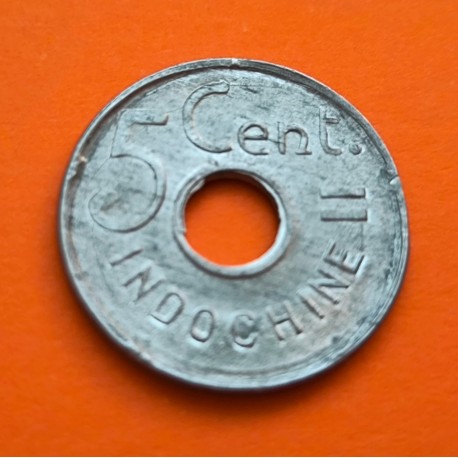 INDOCHINA FRANCESA 5 CENTIMOS 1943 GUIRNALDA KM.27 MONEDA DE ALUMINIO EBC OCUPACION NAZI III REICH WWII Indochine