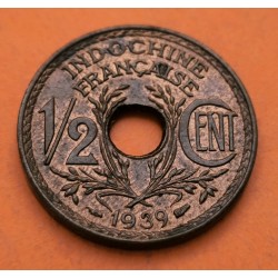 @RARA@ INDOCHINA 1/2 CENTIMO 1939 COLONIA FRANCESA KM.20 MONEDA DE BRONCE SC- PRE OCUPACION NAZI WWII Indochine