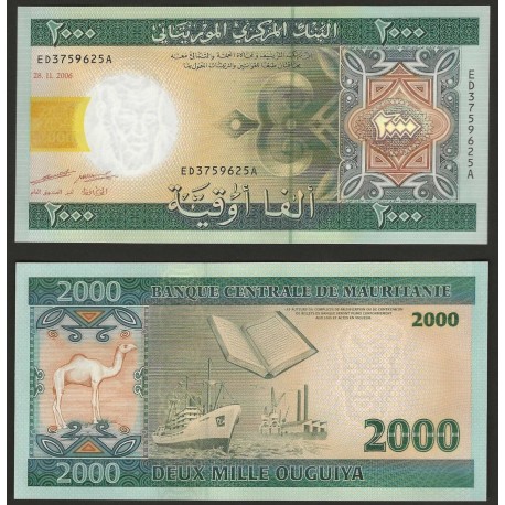 @RARO@ MAURITANIA 2000 OUGUIYA 2006 CAMELLO y HOLOGRAMA - BARCO y FÁBRICA Pick 14 BILLETE SC Mauritanie UNC BANKNOTE