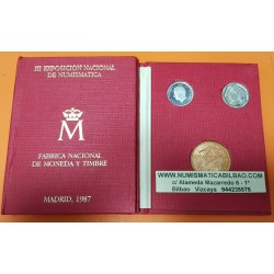 ESPAÑA CARTERA FNMT III EXPOSICION NACIONAL DE NUMISMATICA E87 : 1 PESETA 1987 + 200 PESETAS 1987 PROOF 2 MONEDAS E-87