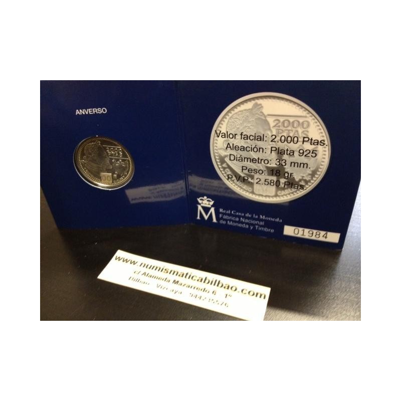 ESPAÑA CARTERA FNMT 2000 PESETAS 2000 EMPERADOR CARLOS V MONEDA DE PLATA SC ESTUCHE OFICIAL FNMT