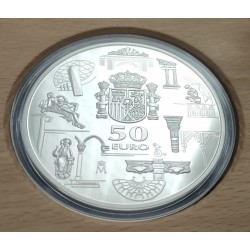 1 moneda x ESPAÑA 50 EUROS 2003 PRIMER ANIVERSARIO PLATA PROOF Cincuentín SI ESTUCHE NO CERTIFICADO FNMT 5 Onzas OZ