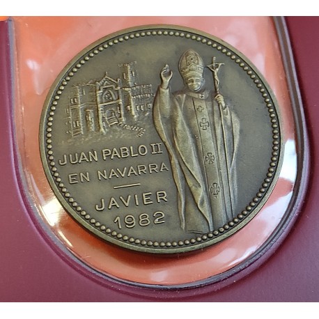 @OFERTA@ ESPAÑA MEDALLA DE LATÓN 1982 VISITA PAPA JUAN PABLO II CASTILLO DE JAVIER en NAVARRA SC