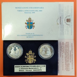 . 2 monedas x VATICANO 10000 LIRAS 1995 PAPA JUAN PABLO II NACIMIENTO DE JESUS KM.260/261 PLATA PROOF ESTUCHE CERTIFICADO