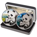 . 2 monedas @TIRADA 500 uds@ CHINA 10 YUAN 2019 OSO PANDA Edición NIGHT & DAY ESTUCHE CERTIFICADO PLATA Oz ONZA