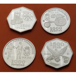. 4 monedas NO ESTUCHE x España 1000 PESETAS + 1500 PESETAS 2000 OLIMPIADA PALOMA e IMPRENTA PLATA PROOF