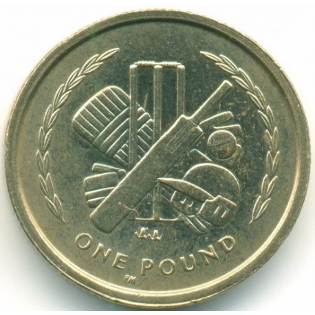 @RARA@ ISLA DE MAN 1 LIBRA 1998 EQUIPO DE CRICKET Utensilios REINA ISABEL II KM.906 MONEDA DE LATON SC- Isle Of Man 1 Pound