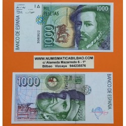 1 Billete NUEVO SC y SIN SERIE x ESPAÑA 1000 PESETAS 1992 HERNAN CORTES FRANCISCO PIZARRO @Nº DE 7 DIGITOS@ Pick 163 Spain