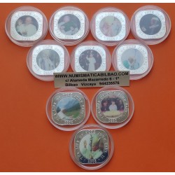 . 10 Monedas @COLORES@ SOMALIA 500 SHILLINGS 2005 PAPA JUAN PABLO II KM.124/133 NICKEL BAÑO DE PLATA The Life of Pope